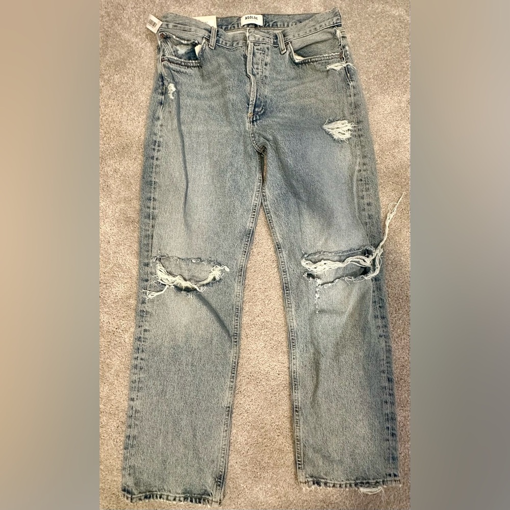 Agolde 90’s mid rise loose fit Light Blue Distressed Jean - Picture 2 of 3